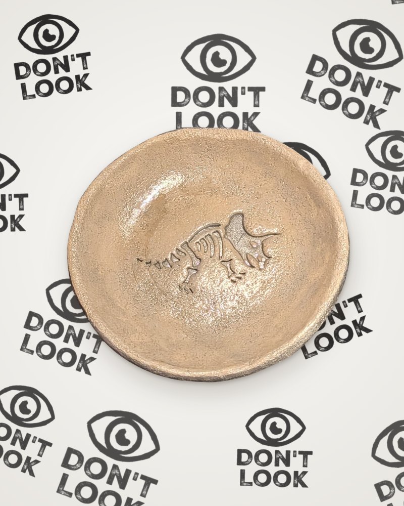 Triceratops fossil trinket dish in silver